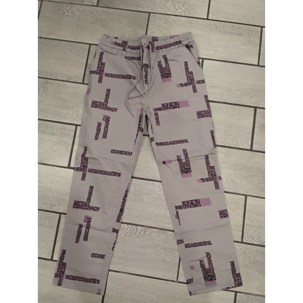 Babylon LA Graphic Print Pants Grey Purple Streetwear Mens Size 34 NWT
